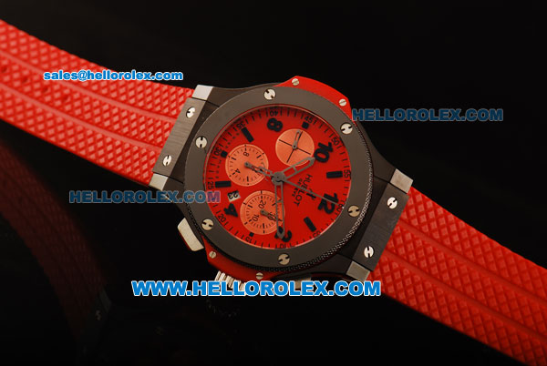 Hublot Big Bang Chronograph Swiss Valjoux 7750 Automatic Movement Red Dial with Black Bezel and Red Rubber Strap - Click Image to Close
