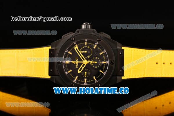 Hublot King Power Chrono Swiss Valjoux 7750 Automatic PVD Case with Black Dial and Yellow Stick Markers - Click Image to Close