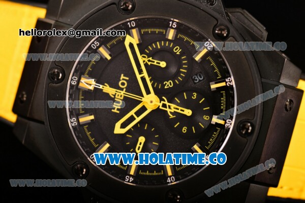 Hublot King Power Chrono Swiss Valjoux 7750 Automatic PVD Case with Black Dial and Yellow Stick Markers - Click Image to Close