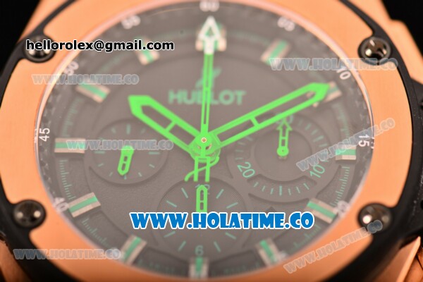 Hublot King Power Chrono Swiss Valjoux 7750 Automatic Rose Gold Case with Black Dial and Green Stick Markers - Click Image to Close