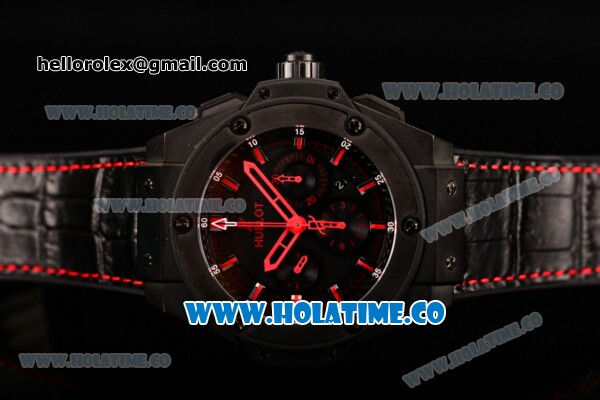 Hublot King Power Chrono Swiss Valjoux 7750 Automatic PVD Case with Black Dial and Red Stick Markers - Click Image to Close