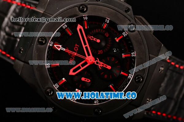 Hublot King Power Chrono Swiss Valjoux 7750 Automatic PVD Case with Black Dial and Red Stick Markers - Click Image to Close