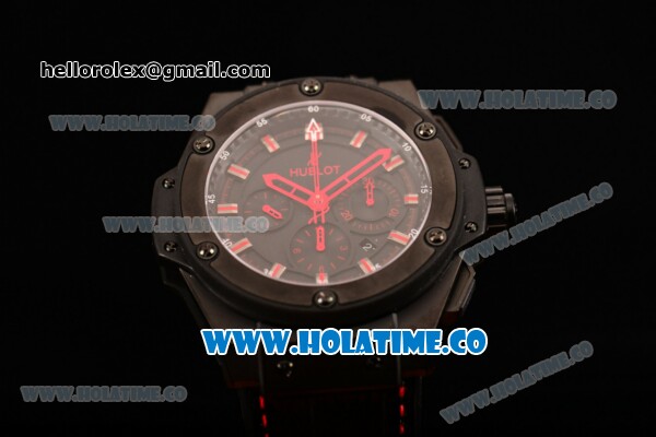 Hublot King Power Chrono Swiss Valjoux 7750 Automatic PVD Case with Black Dial and Red Stick Markers - Click Image to Close