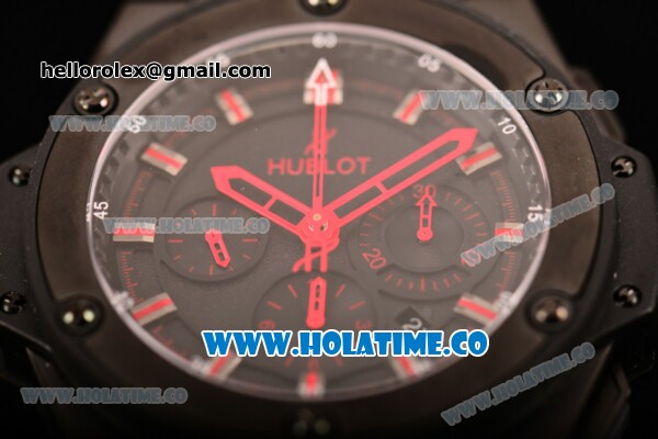 Hublot King Power Chrono Swiss Valjoux 7750 Automatic PVD Case with Black Dial and Red Stick Markers - Click Image to Close