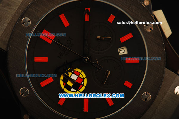 Hublot Big Bang Chronograph Miyota Quartz Movement PVD Case with Black Dial and Red Stick Markers - Click Image to Close