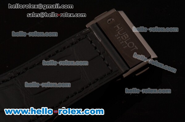 Hublot Big Bang Chrono Clone HUB4100 Automatic Ceramic Case with Black Leather Strap Black Dial - Click Image to Close