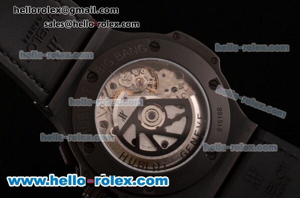 Hublot Big Bang Chrono Clone HUB4100 Automatic Ceramic Case with Black Leather Strap Black Dial - Click Image to Close
