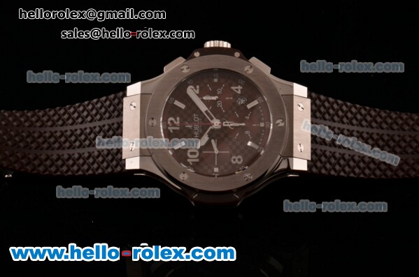 Hublot Big Bang Chrono Clone HUB4100 Automatic Steel Case with Brown Rubber Strap Brown Dial - Click Image to Close