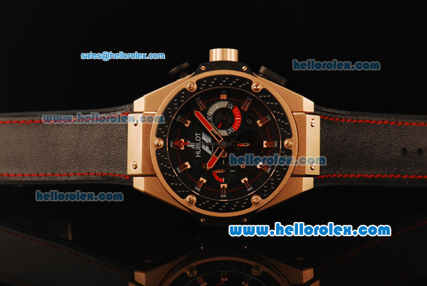 Hublot King Power F1 Limited Edition Chronograph Swiss Valjoux 7750 Automatic Movement Rose Gold Case with Black Dial and Black Rubber Strap - Click Image to Close
