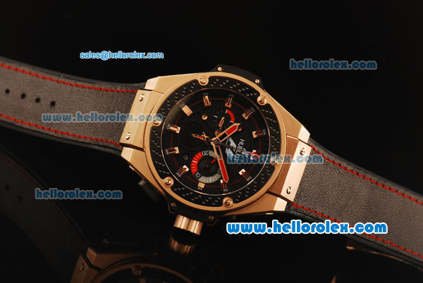 Hublot King Power F1 Limited Edition Chronograph Swiss Valjoux 7750 Automatic Movement Rose Gold Case with Black Dial and Black Rubber Strap - Click Image to Close