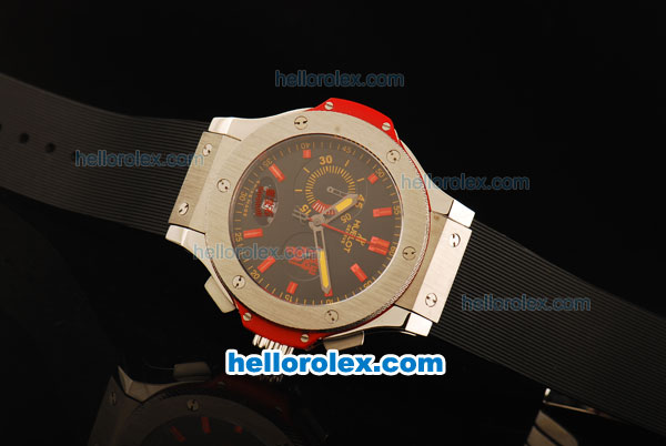 Hublot Big Bang Chronograph Miyota Quartz Movement Steel Case with Black Dial and Red Markers-Black Rubber Strap - Click Image to Close