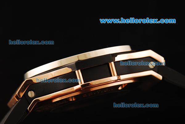 Hublot Aero Bang Chronograph Swiss Valjoux 7750 Automatic Movement Rose Gold Case with Titanium Bezel and Black Rubber Strap - Click Image to Close