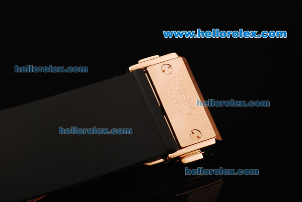 Hublot Aero Bang Chronograph Swiss Valjoux 7750 Automatic Movement Rose Gold Case with Titanium Bezel and Black Rubber Strap - Click Image to Close