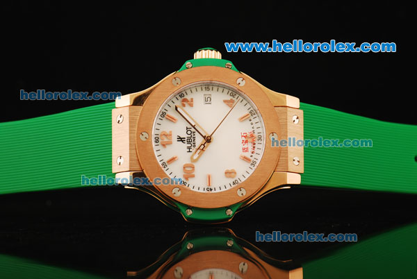 Hublot Big Bang King Swiss Quartz Movement Rose Gold Case with White Dial and Green Rubber Strap - Click Image to Close