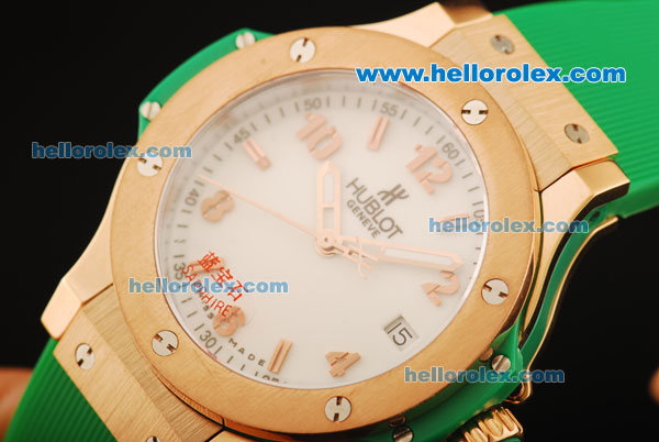Hublot Big Bang King Swiss Quartz Movement Rose Gold Case with White Dial and Green Rubber Strap - Click Image to Close