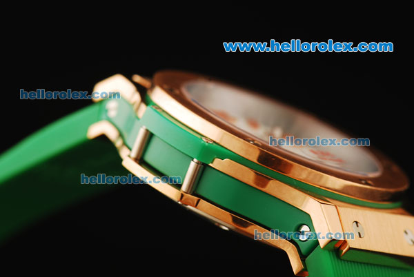 Hublot Big Bang King Swiss Quartz Movement Rose Gold Case with White Dial and Green Rubber Strap - Click Image to Close