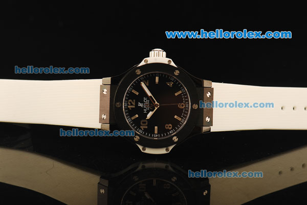Hublot Big Bang King Swiss Quartz Movement PVD Case and Bezel with Black Dial and White Rubber Strap - Click Image to Close