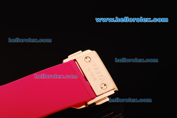 Hublot Big Bang Swiss Quartz Movement Rose Gold Case with Pink Diamond Bezel and Pink Rubber Strap - Click Image to Close