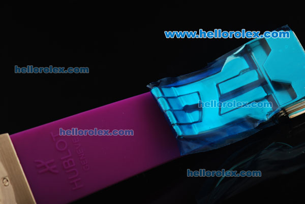 Hublot Big Bang Swiss Quartz Movement Steel Case with Purple Diamond Bezel and Purple Rubber Strap - Click Image to Close