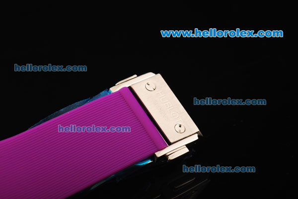 Hublot Big Bang Swiss Quartz Movement Steel Case with Purple Diamond Bezel and Purple Rubber Strap - Click Image to Close