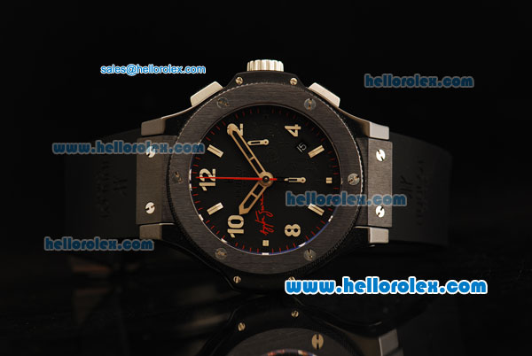 Hublot Big Bang Ayrton Senna Chronograph Swiss Valjoux 7750 Automatic Movement Ceramic Case and Bezel with Black Dial and Black Rubber Strap-1:1 Original - Click Image to Close