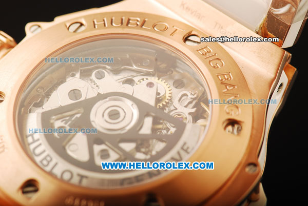 Hublot Big Bang Chronograph Swiss Valjoux 7750 Automatic Movement Rose Gold Case with White Ceramic Bezel and Rose Gold/Ceramic Strap - Click Image to Close