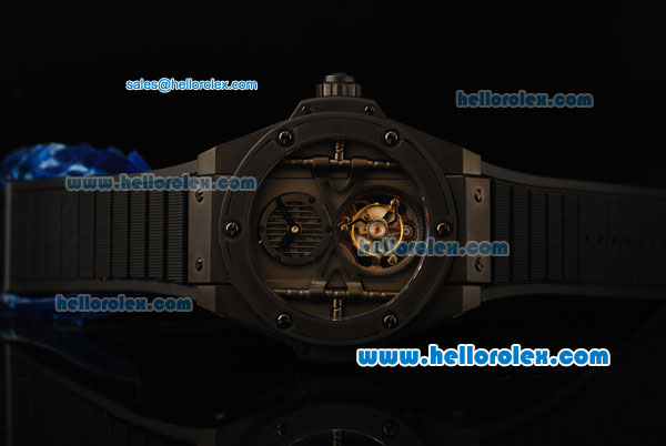 Hublot King Power Swiss Tourbillon Manual Winding Movement PVD Case with Black Rubber Strap - Click Image to Close