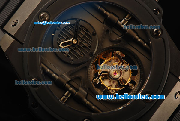 Hublot King Power Swiss Tourbillon Manual Winding Movement PVD Case with Black Rubber Strap - Click Image to Close