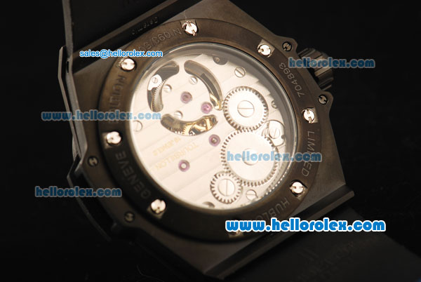 Hublot King Power Swiss Tourbillon Manual Winding Movement PVD Case with Black Rubber Strap - Click Image to Close