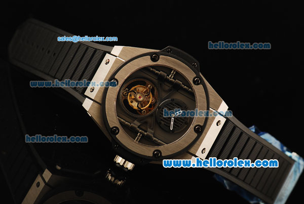 Hublot King Power Swiss Tourbillon Manual Winding Movement Steel Case with Black Rubber Strap - Click Image to Close