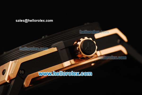 Hublot King Power Swiss Tourbillon Manual Winding Movement Rose Gold Case with Black Rubber Strap - Click Image to Close