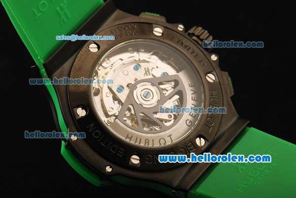 Hublot Big Bang Chronograph Swiss Valjoux 7750 Automatic Movement PVD Case with Green Diamond Bezel and Green Rubber Strap - Click Image to Close