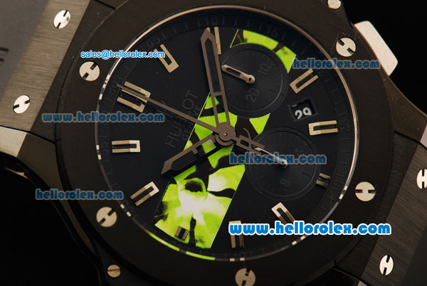 Hublot Big Bang Chronograph Swiss Valjoux 7750 Automatic Movement PVD Case and Bezel with Black Rubber Strap - Click Image to Close
