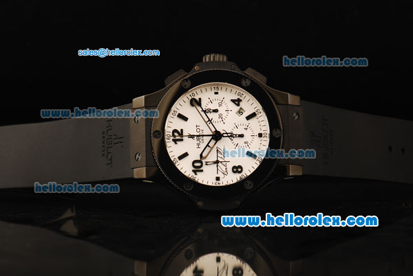 Hublot Big Bang Bode Bang Chronograph Swiss Valjoux 7750 Automatic Movement PVD Case and Bezel with White Dial - Click Image to Close