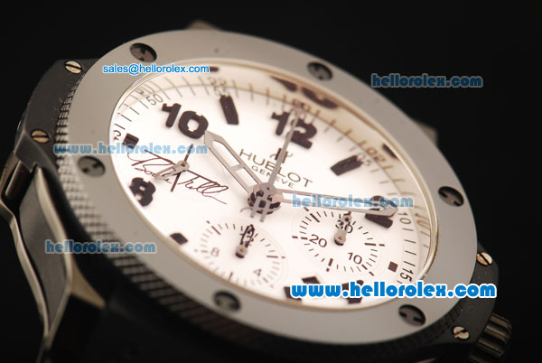 Hublot Big Bang Bode Bang Chronograph Swiss Valjoux 7750 Automatic Movement PVD Case and Bezel with White Dial - Click Image to Close