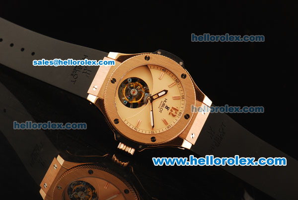 Hublot Big Bang Swiss Tourbillon Automatic Movement Rose Gold Case and Bezel with Black Rubber Strap - Click Image to Close