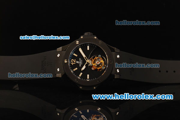 Hublot Big Bang Swiss Tourbillon Automatic Movement PVD Case with Black Dial and Black Rubber Strap - Click Image to Close