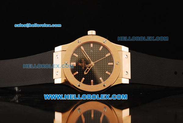 Hublot Classic Fusion Swiss ETA 2824 Automatic Movement Rose Gold Case with Rose Gold Bezel and Black Rubber Strap - Click Image to Close