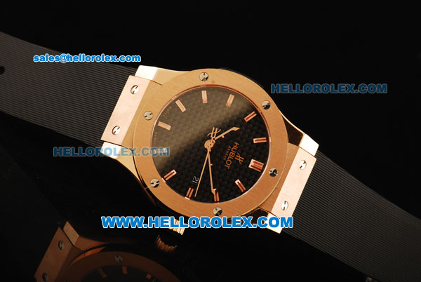 Hublot Classic Fusion Swiss ETA 2824 Automatic Movement Rose Gold Case with Rose Gold Bezel and Black Rubber Strap - Click Image to Close