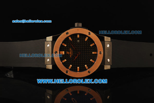 Hublot Classic Fusion Swiss ETA 2824 Automatic Movement PVD Case with Rose Gold Bezel and Black Rubber Strap - Click Image to Close