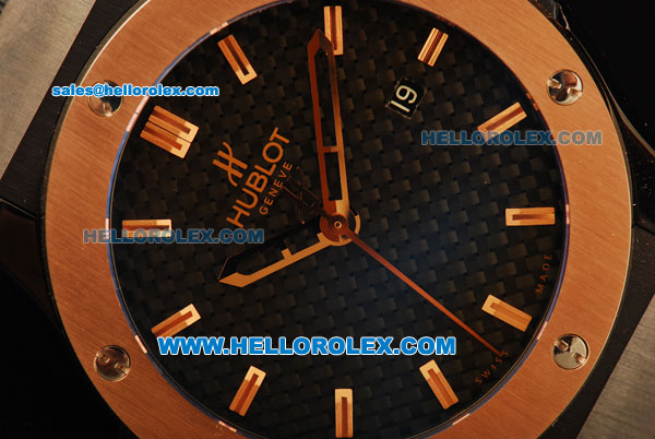Hublot Classic Fusion Swiss ETA 2824 Automatic Movement PVD Case with Rose Gold Bezel and Black Rubber Strap - Click Image to Close