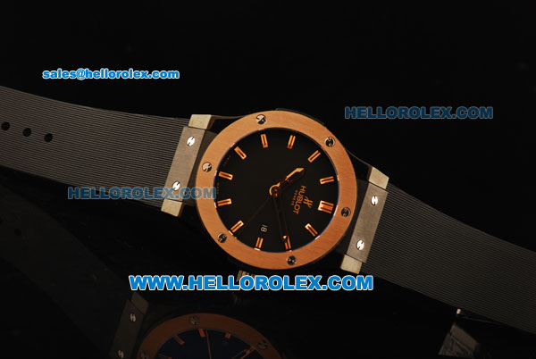 Hublot Classic Fusion Swiss ETA 2824 Automatic Movement PVD Case with Rose Gold Markers and Black Rubber Strap - Click Image to Close