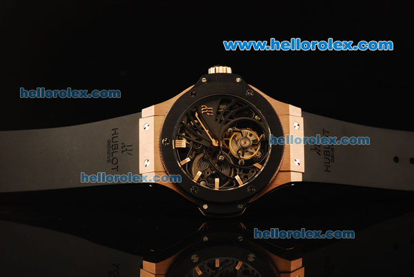 Hublot Big Bang Skeleton Swiss Tourbillon Manual Winding Movement Rose Gold Case with Black Rubber Strap - Click Image to Close