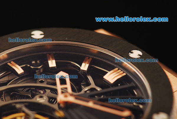 Hublot Big Bang Skeleton Swiss Tourbillon Manual Winding Movement Rose Gold Case with Black Rubber Strap - Click Image to Close