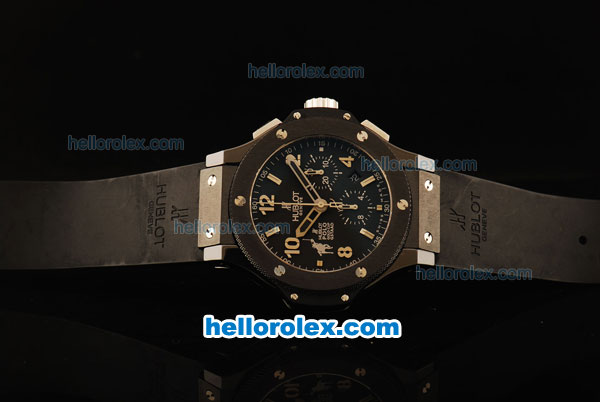 Hublot Big Bang Polo Gold Cup Chronograph Swiss Valjoux 7750 Automatic Movement Ceramic Case and Bezel with Black Dial and Black Rubber Strap-1:1 Original - Click Image to Close