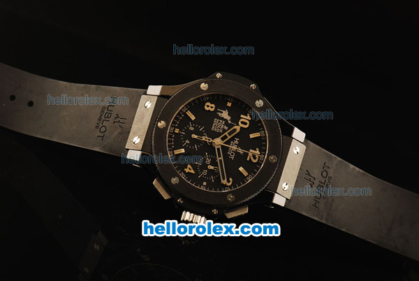 Hublot Big Bang Polo Gold Cup Chronograph Swiss Valjoux 7750 Automatic Movement Ceramic Case and Bezel with Black Dial and Black Rubber Strap-1:1 Original - Click Image to Close