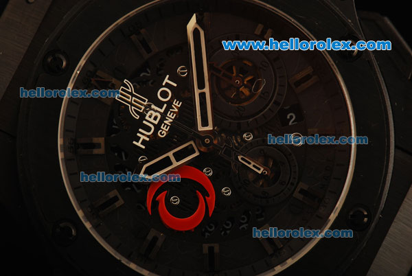 Hublot King Power Chronograph Swiss Valjoux 7750 Automatic Movement PVD Case with Black Bezel and Black Rubber Strap - Click Image to Close