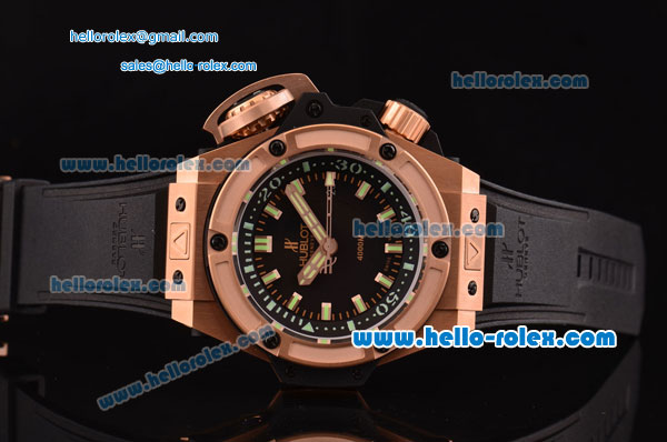 Hublot King Power Oceanographic 4000 Swiss Valjoux 7750 Automatic Rose Gold Case with Black Dial and Green Stick Markers 1:1 Original - Click Image to Close