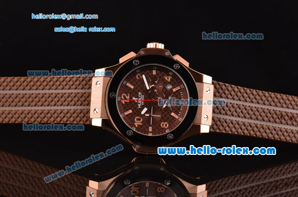 Hublot Big Bang Cappuccino Chronograph Miyota OS20 Quartz Rose Gold Case with Brown Rubber - Click Image to Close