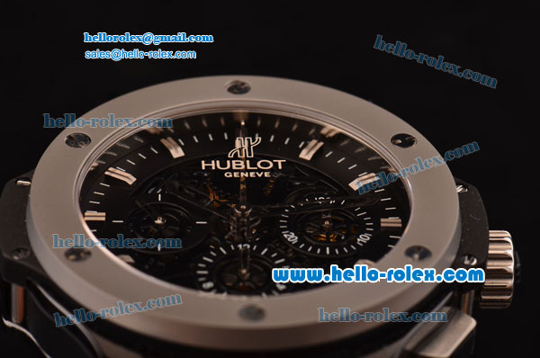 Hublot Aero Bang Chronograph Swiss Valjoux 7750 Automatic Ceramic Case with Titanium Bezel Stick Markers and Black Dial - Click Image to Close